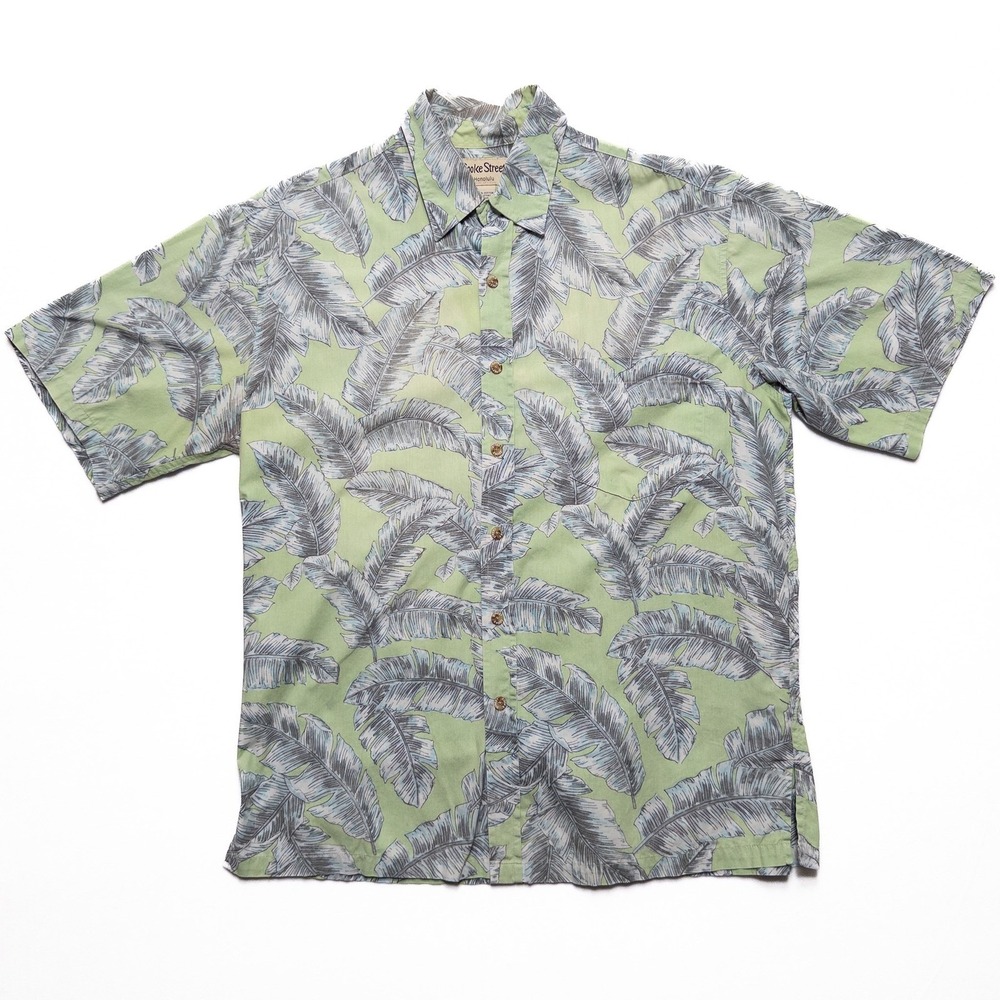 Cooke Street Honolulu Mens Medium Green Aloha‎ Shirt Leaf Hawaiian Print